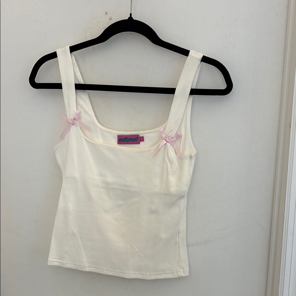 Edikted White Ribbed Tank with Pink Label
